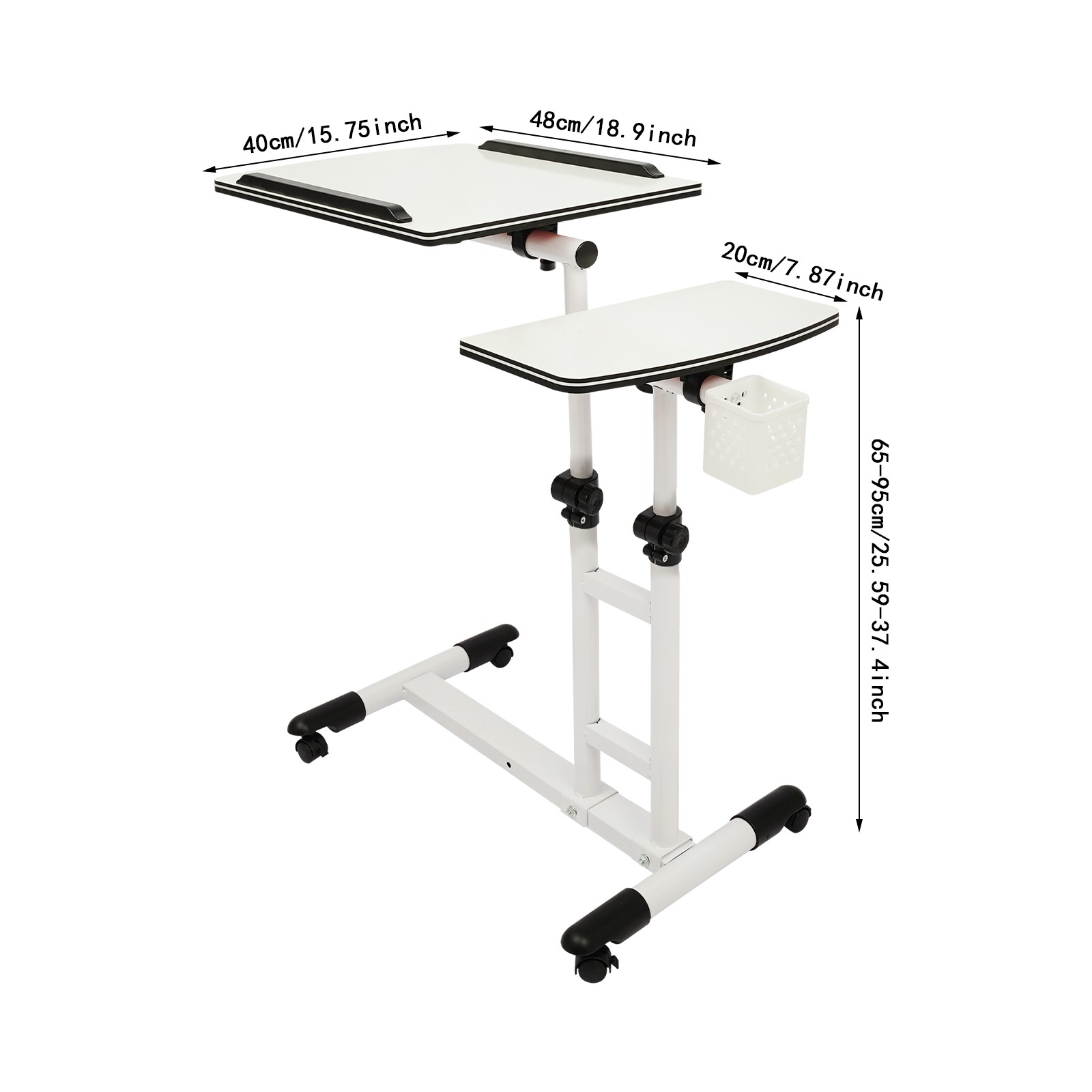 Side Table w/Wheels,Height Adjustable Computer Table,Free Standing Writing Table