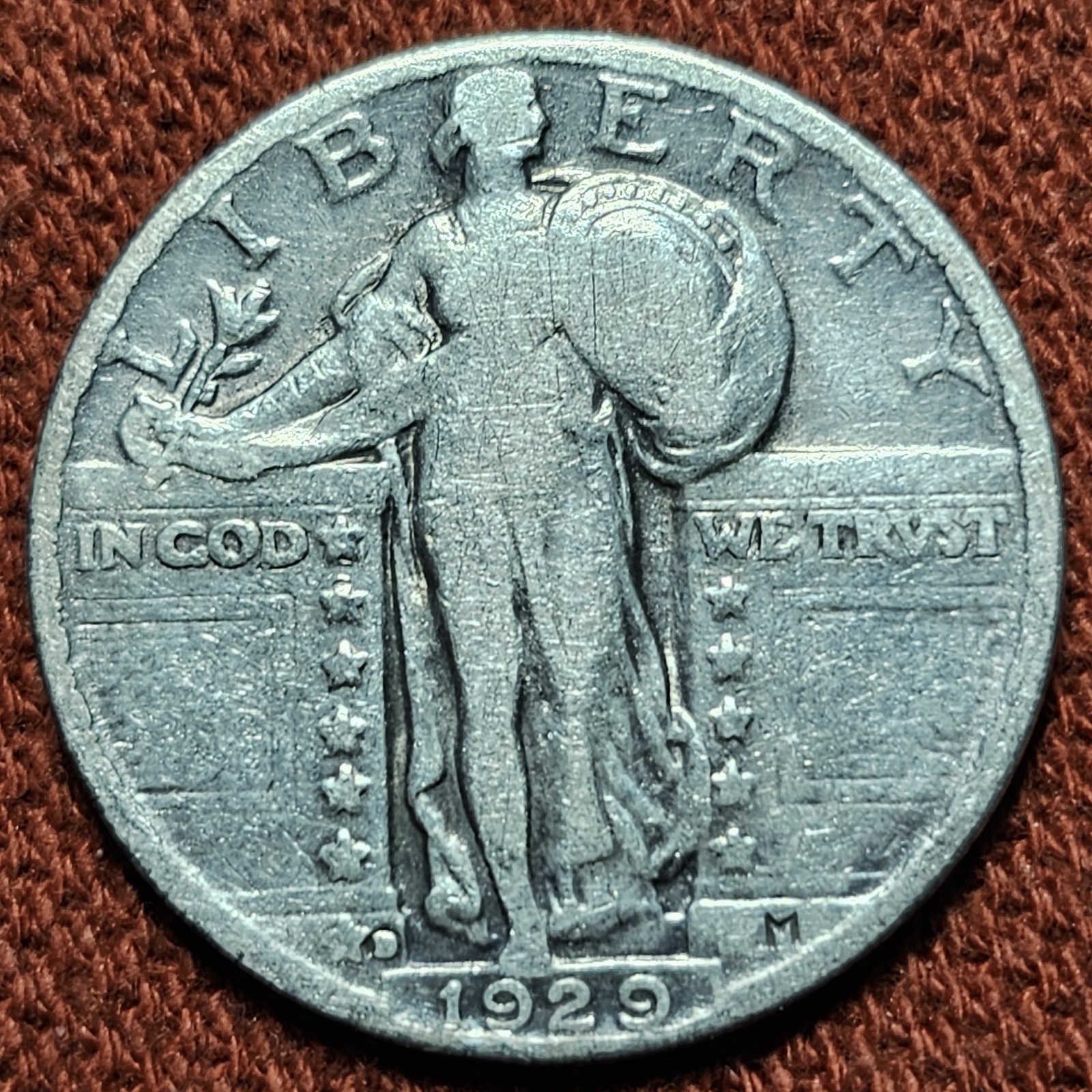 1929 D Standing Liberty Quarter 25C Silver Coin VG/F Details 90% Silver