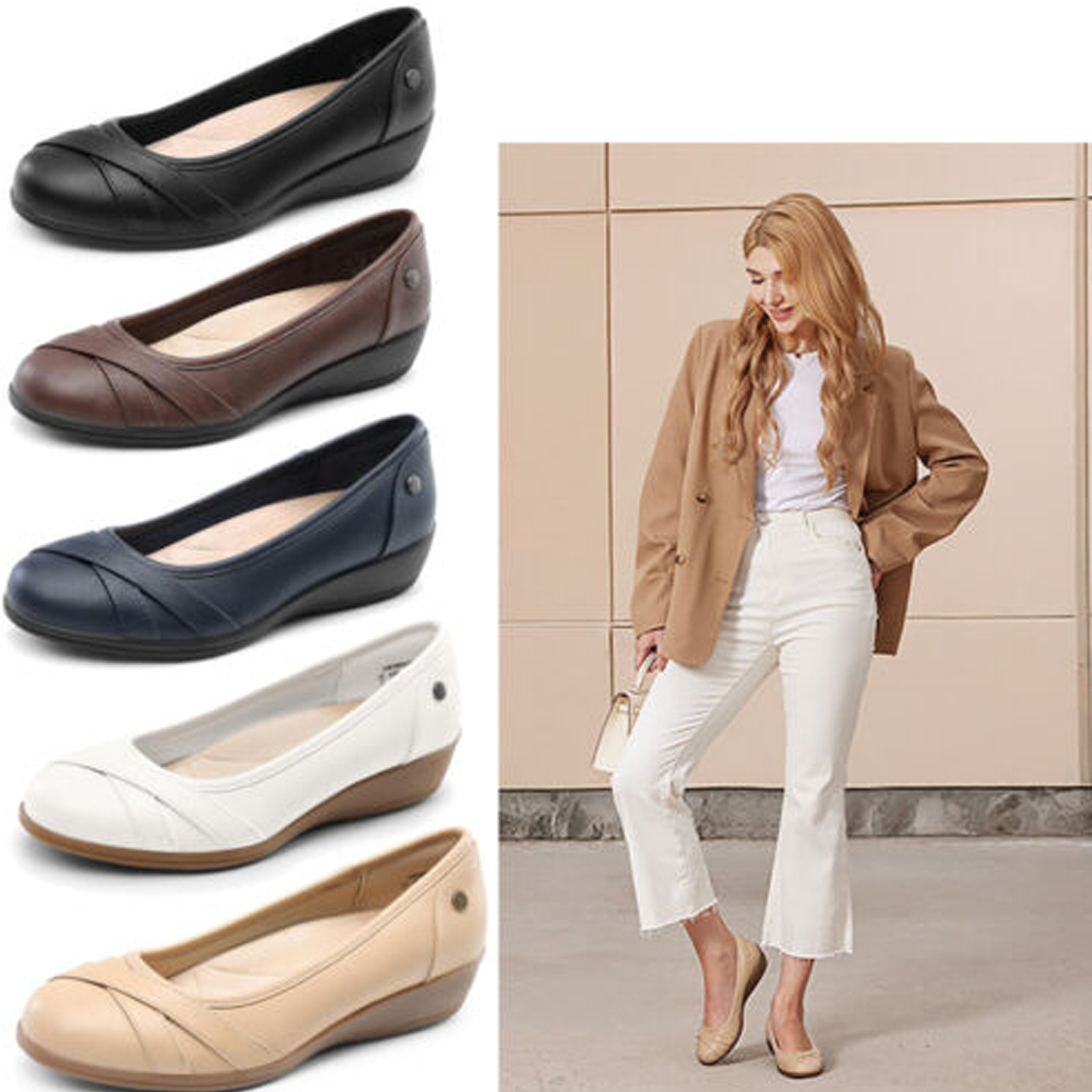 Women Lightweight Low Wedge Ballet Flats Business Office Work Dress Flat Shoes