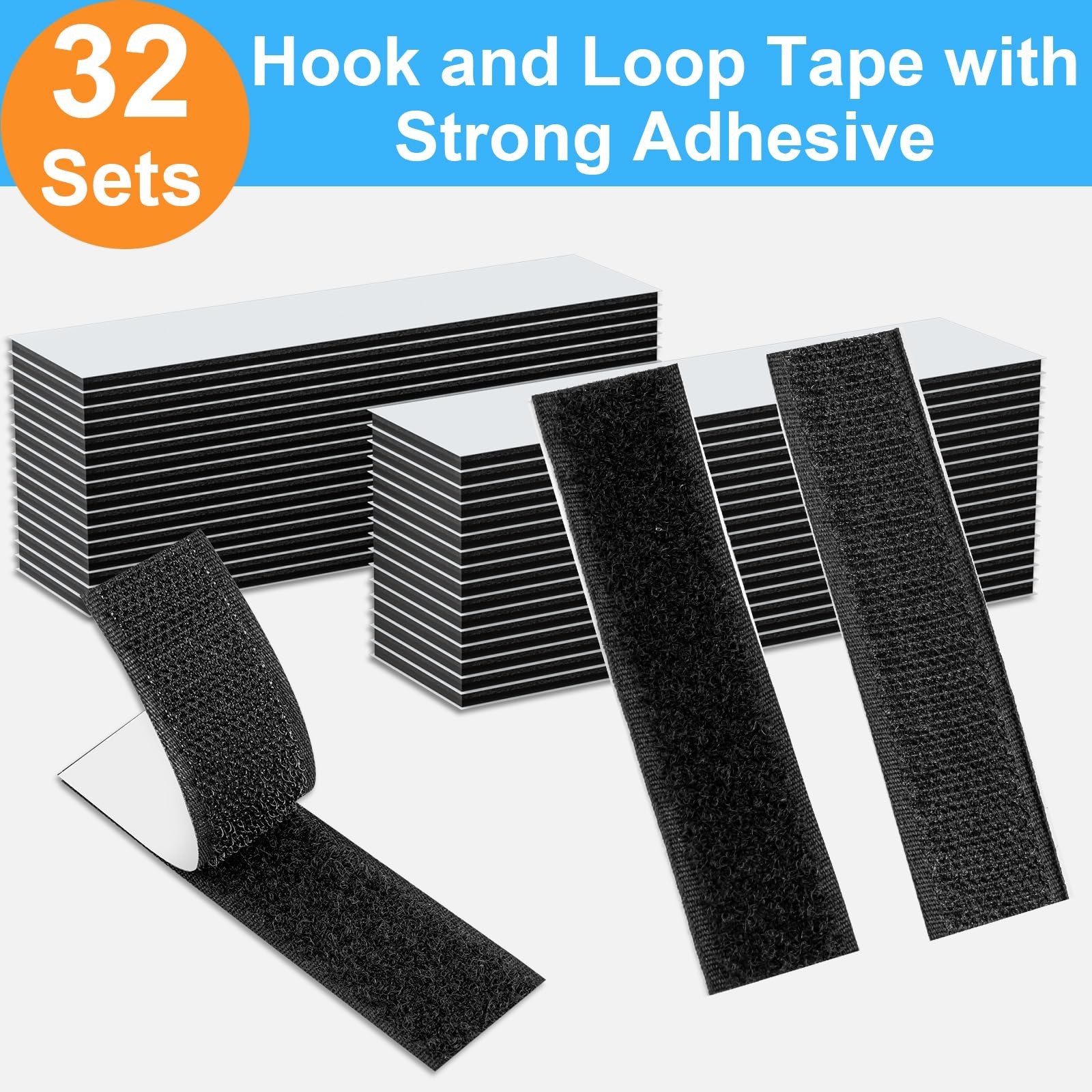 32 Sets 1x4 Inch Hook and Loop Strips with Adhesive, Strong Sticky Back, Heavy D