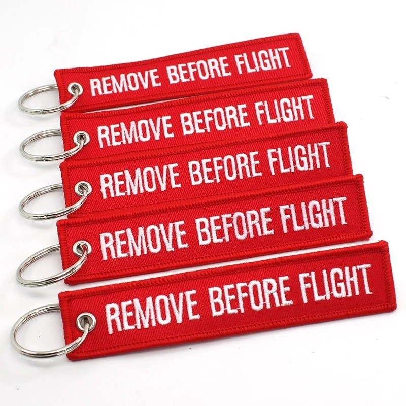5PCS Aviation Remove Before Flight Keychain – Double Sided Embroidered Jet Tag