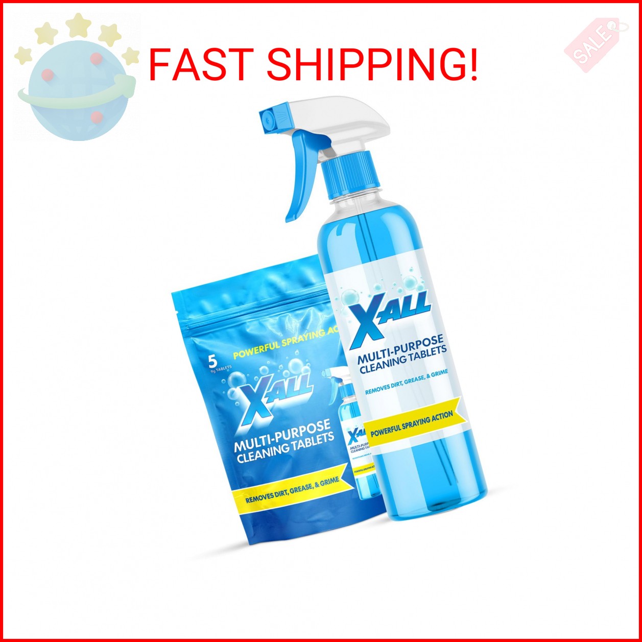 X-ALL Multi-Purpose Cleaner - Spray Bottle and 5x Cleaning Tablets - Cleaner for