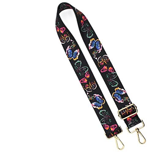 Replacement Nylon Purse Strap,Adjustable Crossbody Strap-1.5" Black Butterfly