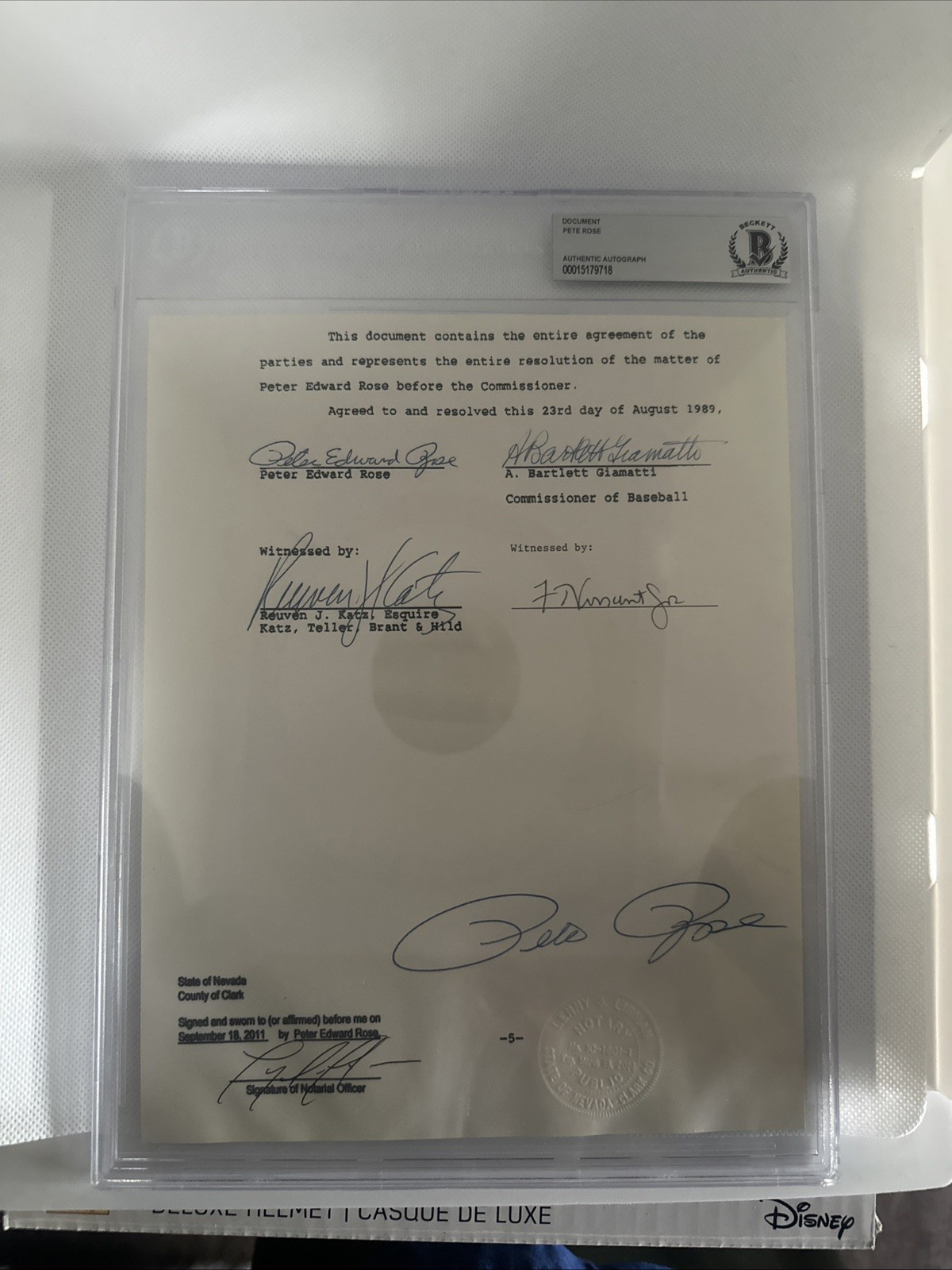 Pete Rose Signed "Banned From Baseball" Document Beckett COA Encapsulated