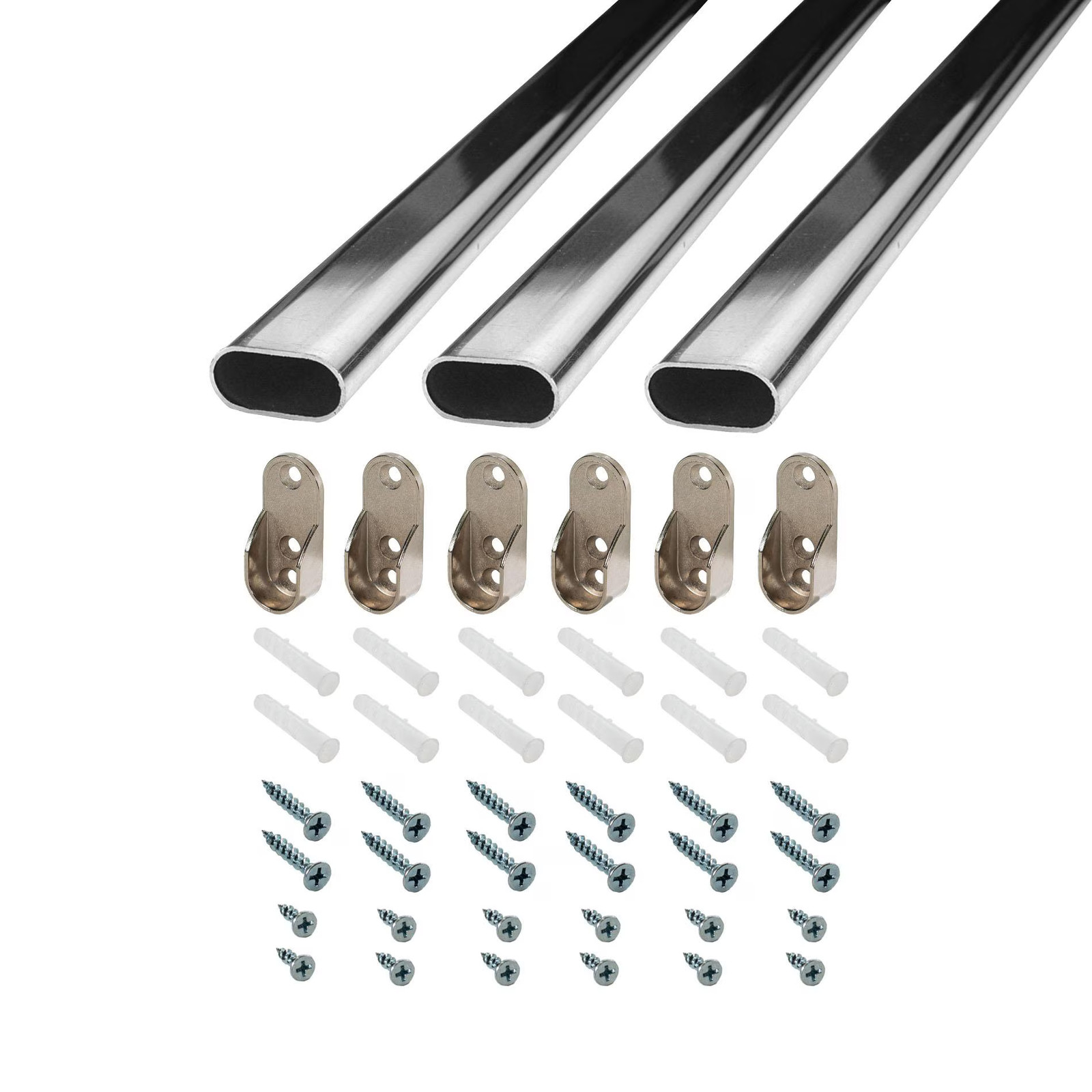 Outwater 36" Steel Oval Closet Rod Kit Polished Chrome w/ Hardware (3 Pack)