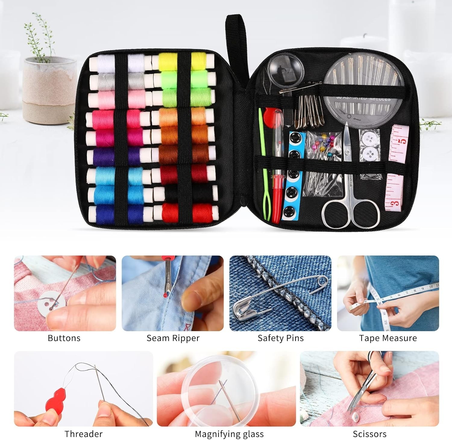 Basic Sewing Kit Needle Thread Set Scissors Tape Measure Travel Repair Kit
