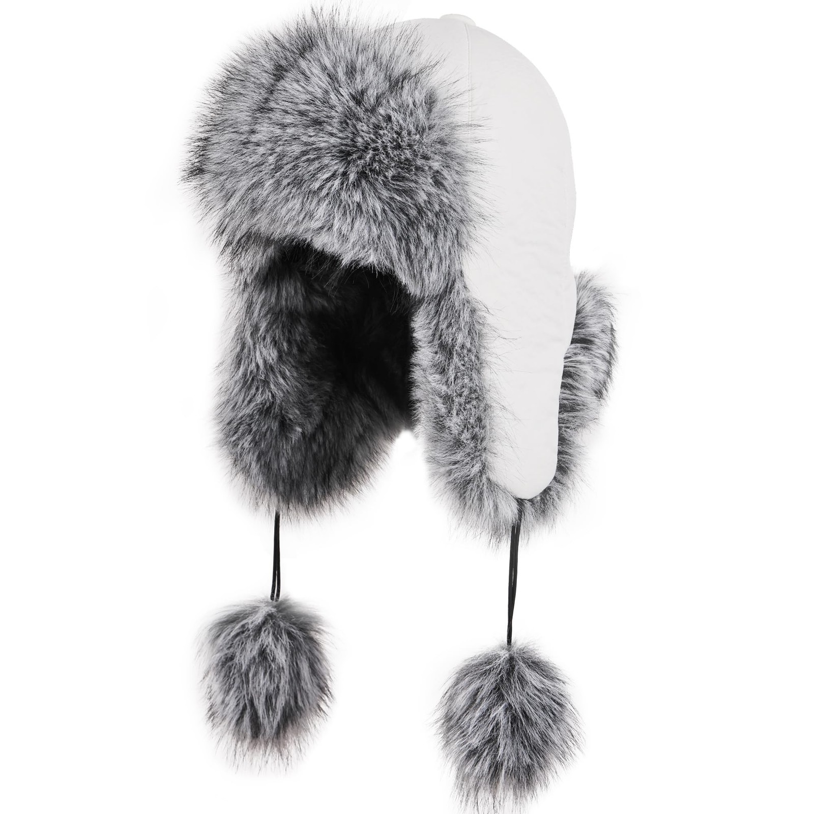 Women Faux Fur Trapper Hat with Pompoms Warm Classic Ear Flaps Fuzzy Bobble C...