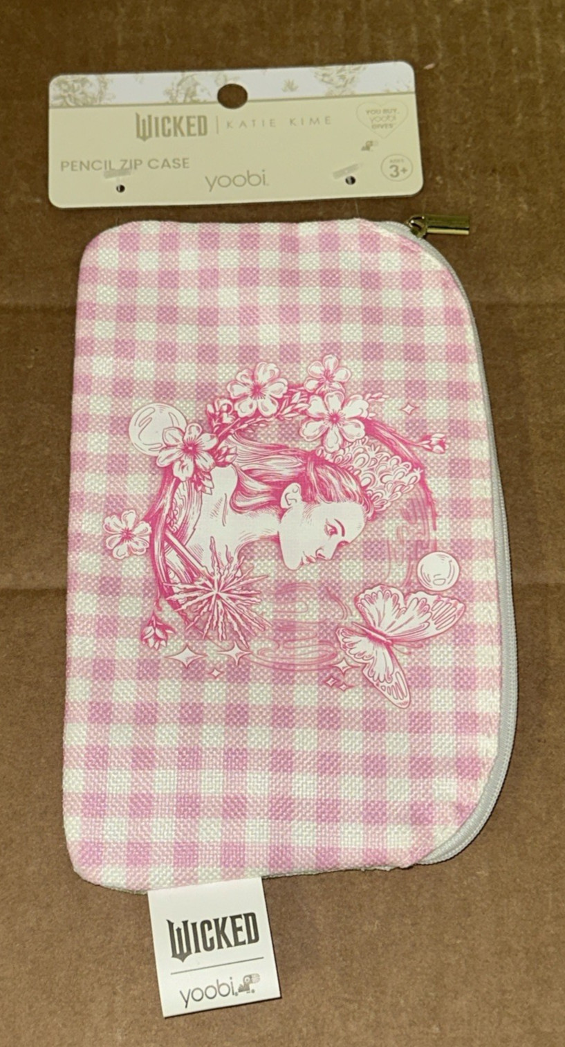 Yoobi Wicked Katie Kime Pencil Zipper Case Pink Green Gingham Pattern Witchy NEW