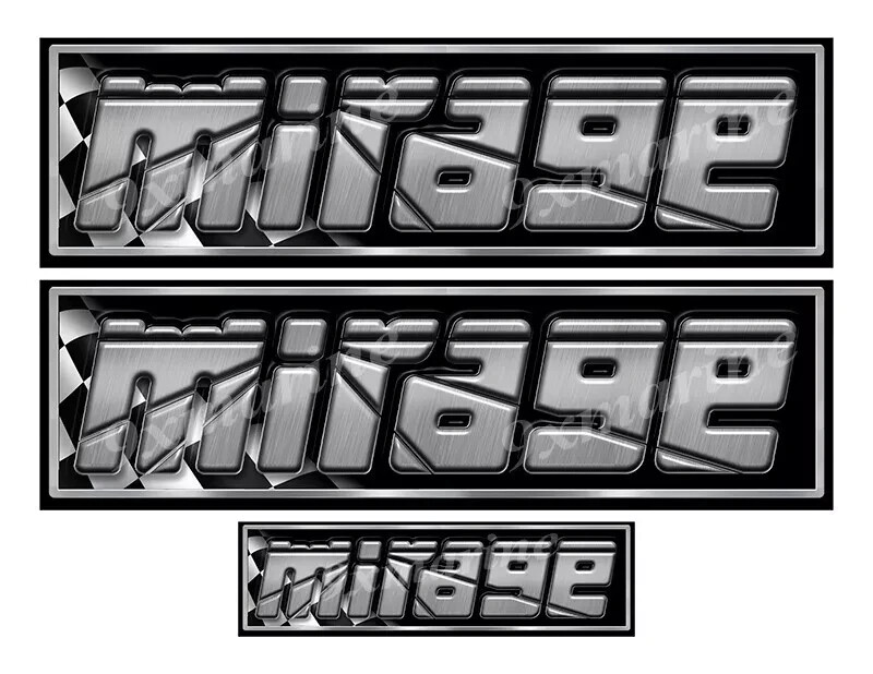 MIRAGE Brushed Metal Racing Vinyl Decal Boat Stickers 3 PC Set, 10"x3", 5"x1.5"