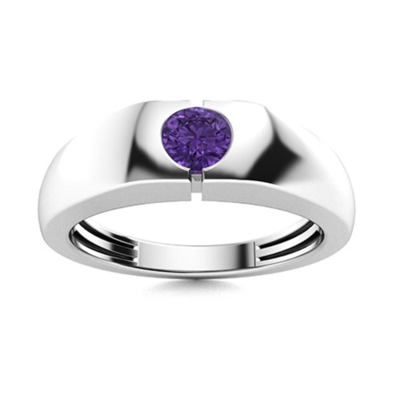 925 Silver Amethyst Stone Sister Solitaire Promise Wedding Ring Jewelry
