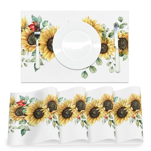 Sunflower Printed Placemats Set of 4 Spring Yellow 12" x 18" Yellow Green