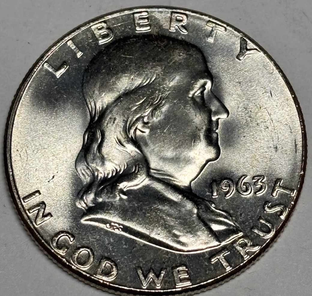 1963-p Franklin Half Dollar. GEM BU +FROM ORIGINAL ROLL!!!!