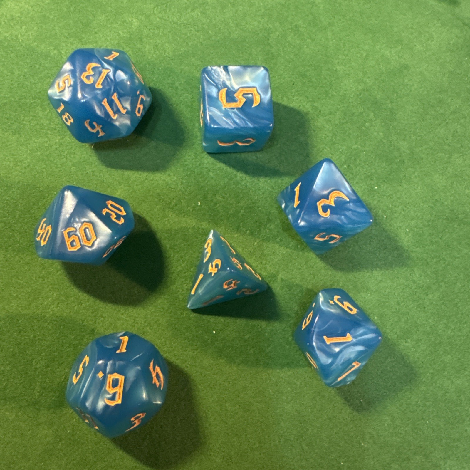Marbled Blue 7-piece Acrylic Dice Set - RPG DND 28