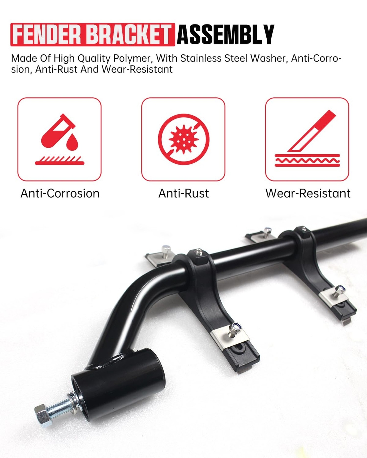 Black Poly Coated Fender Mounting Brackets Kit - Durable Adjustable Trailer F...