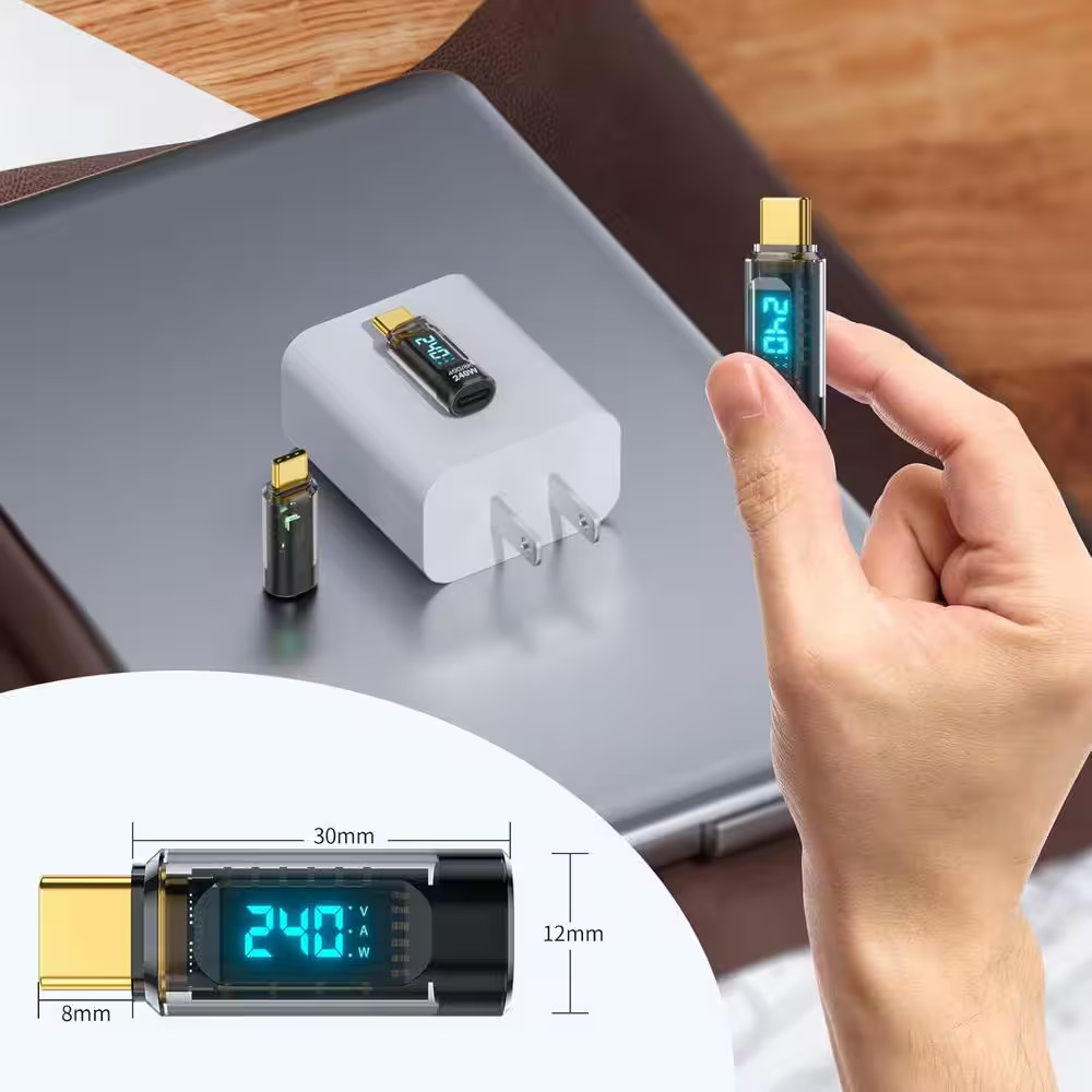 240-Watt USB C Power Meter Tester with LED Display, 40 Gbps Data Transfer, 2-Pac