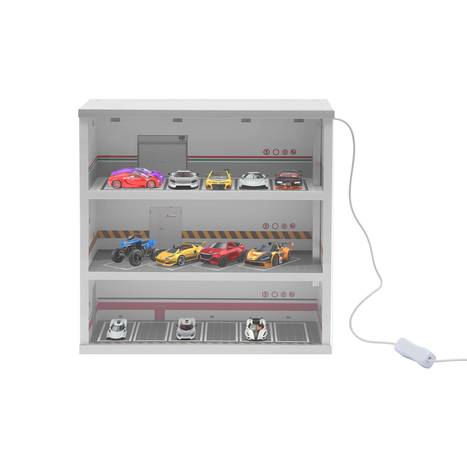 Diecast Model Car Display Case &LED Light For 1:64 3-Layer Model Display Cabinet