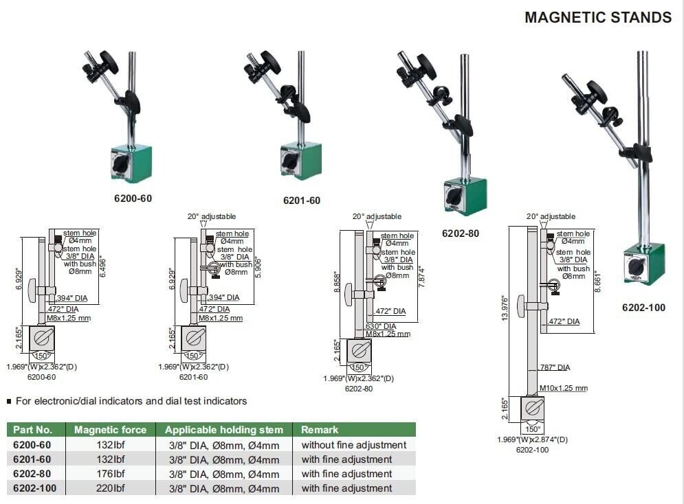 Insize 6200-60 Universal Magnetic Stand For Digital/Dial & Dial Test Indicators