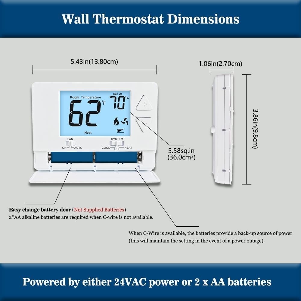 Non-Programmable Digital Thermostat with White Backlight - Energy Efficient