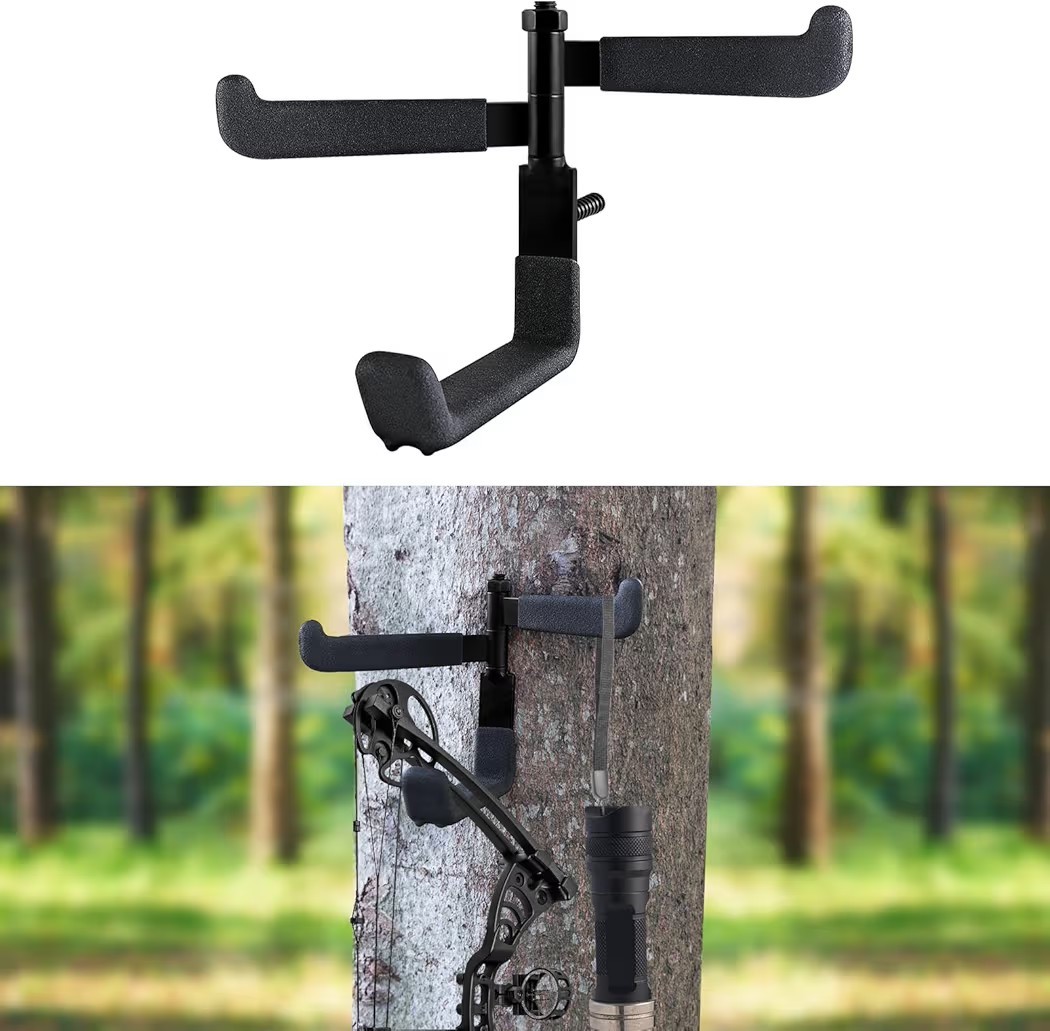 Tree Stand Bow Hook with Dual Rotating Arms and J-Hook, Stable and Sturdy Tree