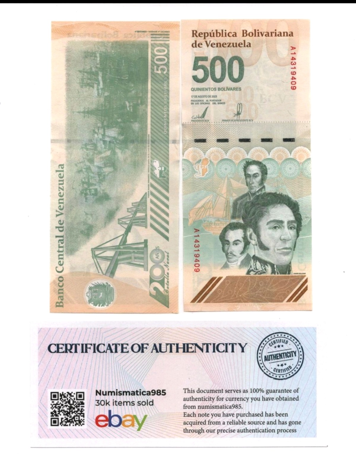 NEW VENEZUELA 500 DIGITALES 2023 UNC x10  500 Million Bolívares – COA Included