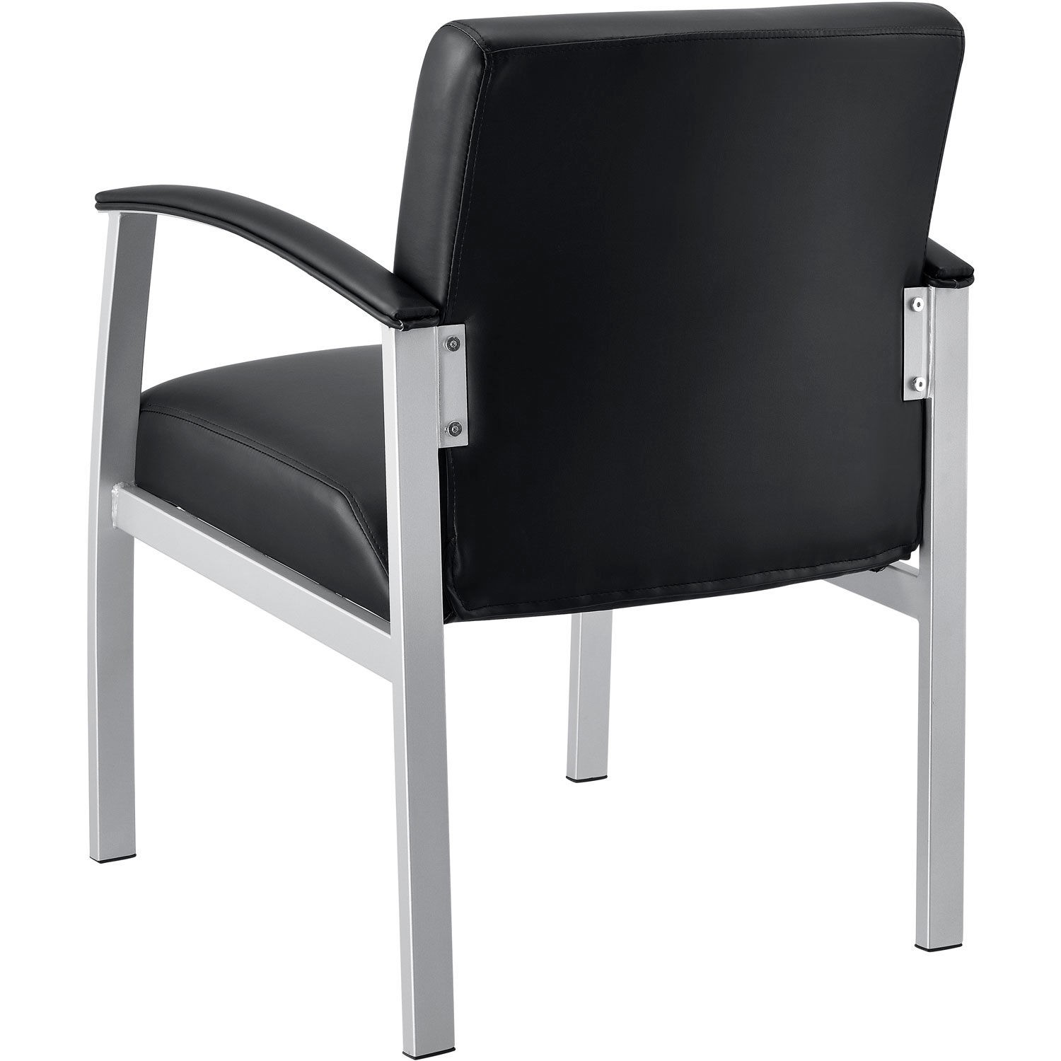 Synthetic Leather Reception Chair With Arms Black W/ Silver Frame