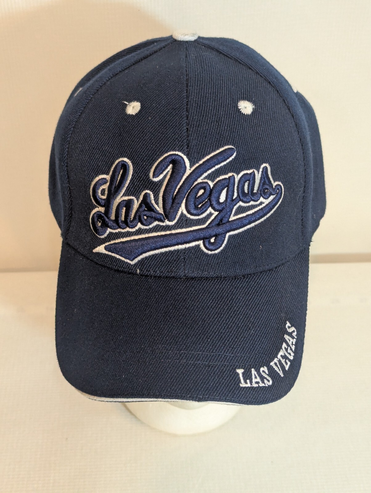 Las Vegas Navy Blue Embroidered Baseball Hat Cap Hook & Loop VG+ Canvas Vented +