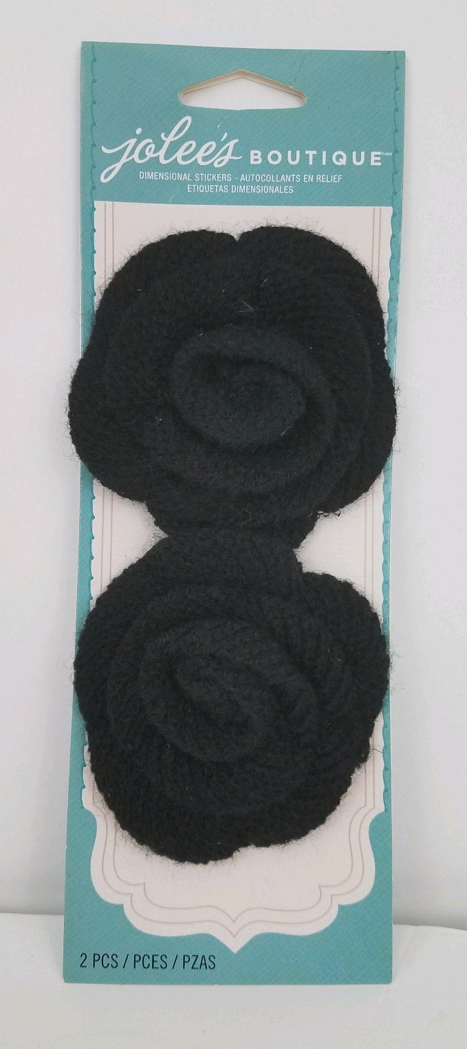 Jolee's Boutique Dimensional Black Yarn Flower Applique 2 Pieces