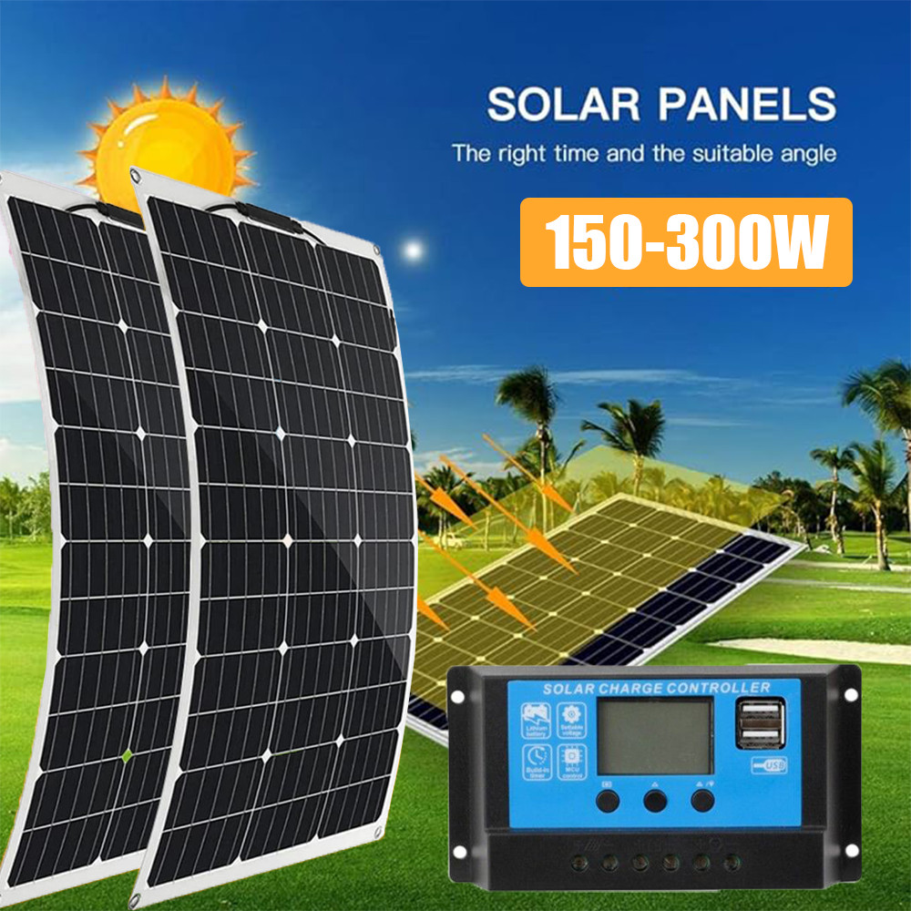 12V Monocrystalline Solar Panel Kit 150W 300W for Rv Marine Boat Off Grid US