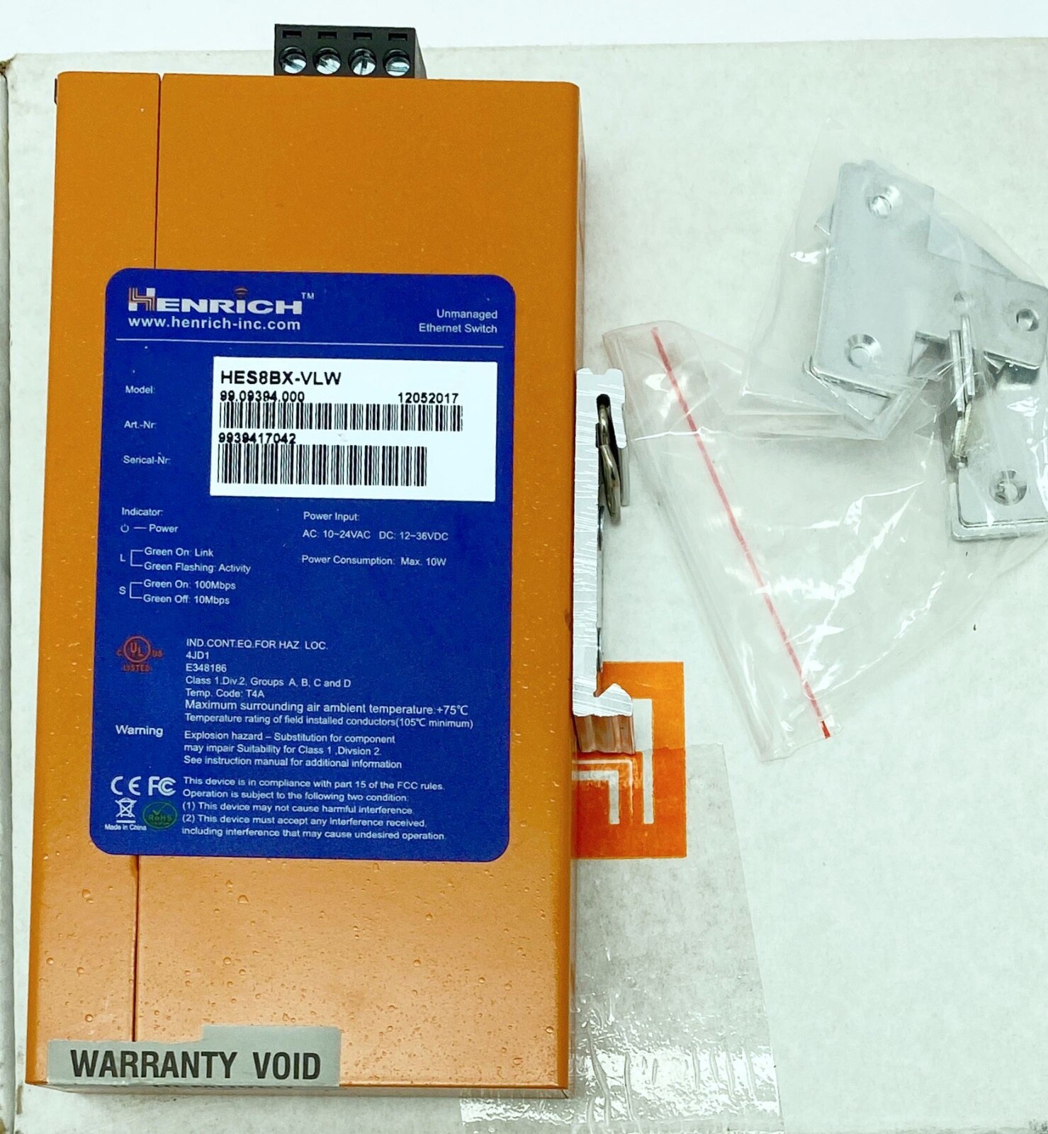 HES8BX-VLW HENRICH 8 Port Industrial Ethernet Switch Unmanaged 10-24 AC 12-36 DC