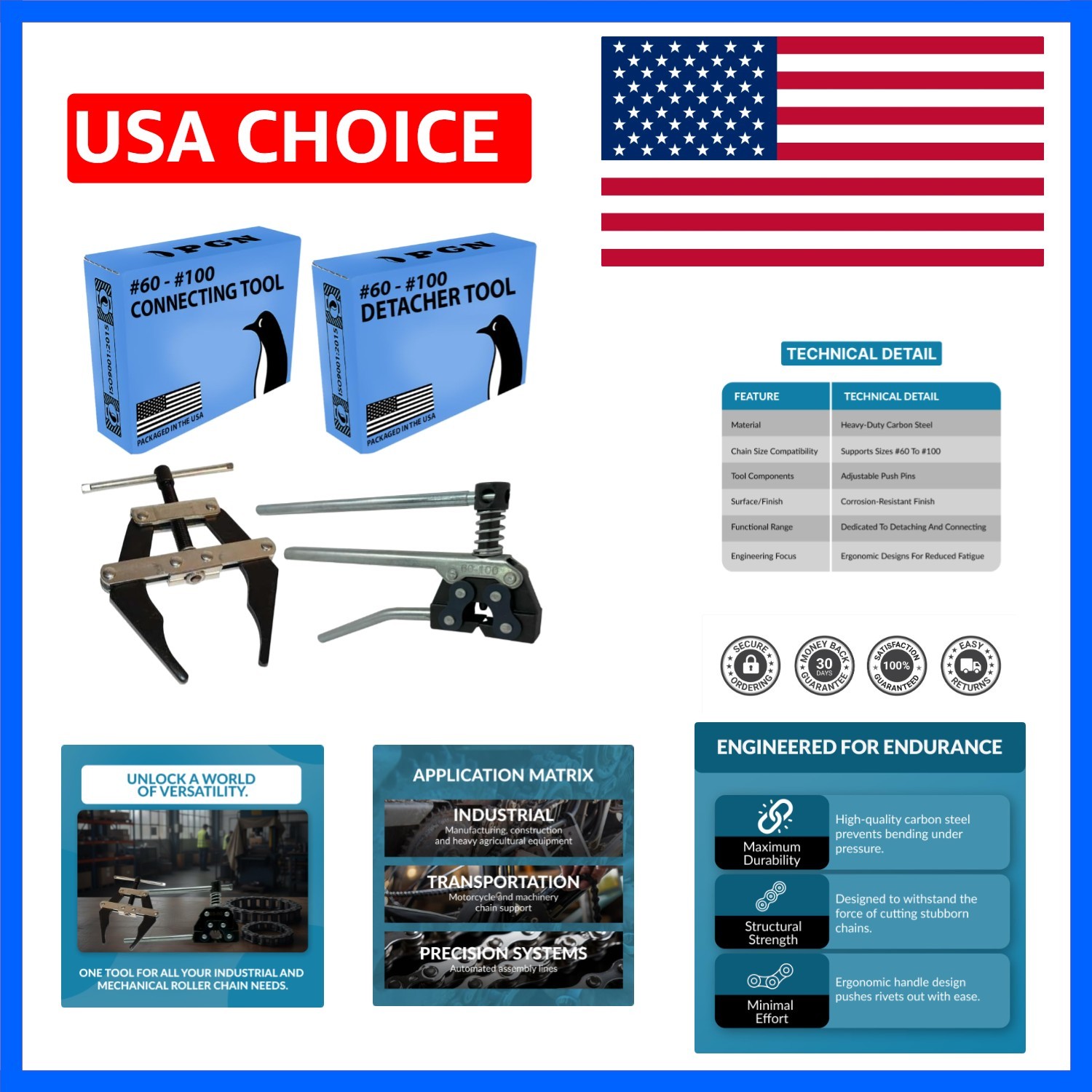 PGN Roller Chain Tool Kit Breaker, Puller & Holder