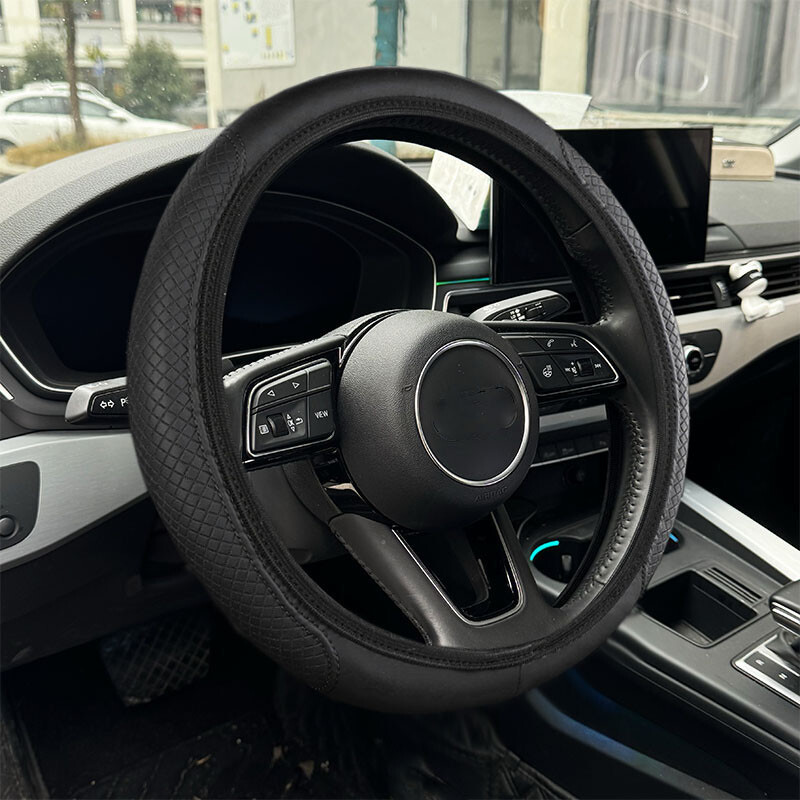 Car Leather Steering Wheel Cover Good Grip Car Accessories For 15"/37-38CM Black