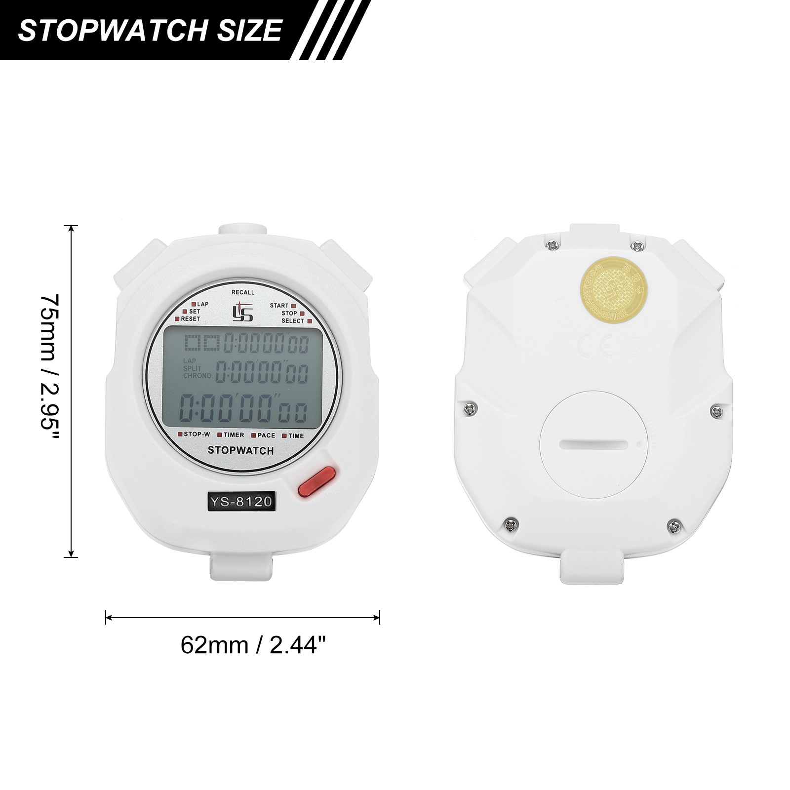 Professional Sport Stopwatch Timer 120 Lap Memory 0.01 Second Timing White