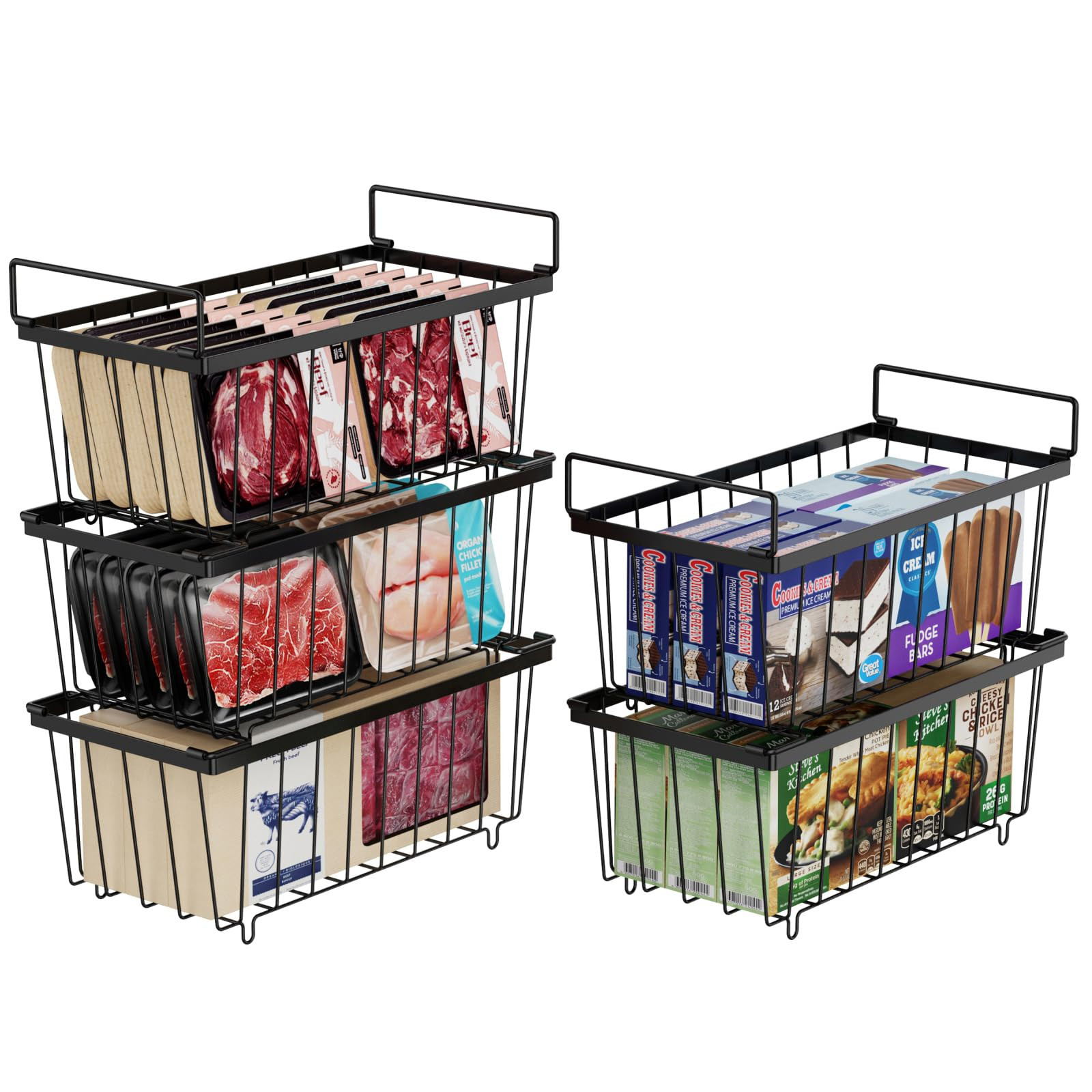 Chest Freezer Organizer Bins - 5 Pack Stackable Freezer Organizer Bins for 7 ...