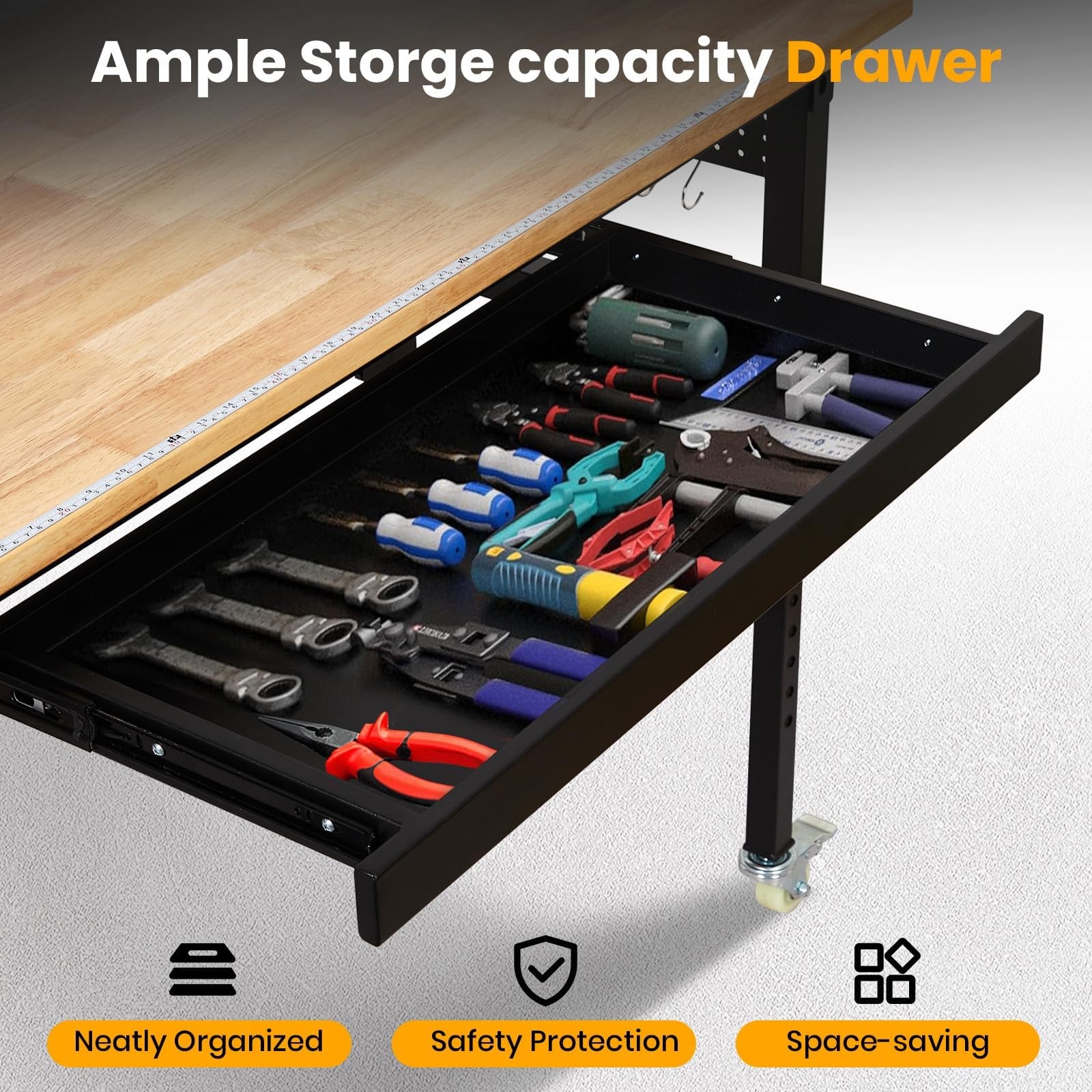 60" Heavy Duty Workbench ,Adjustable Work Bench Garage w/ Power Outlets & Drawer