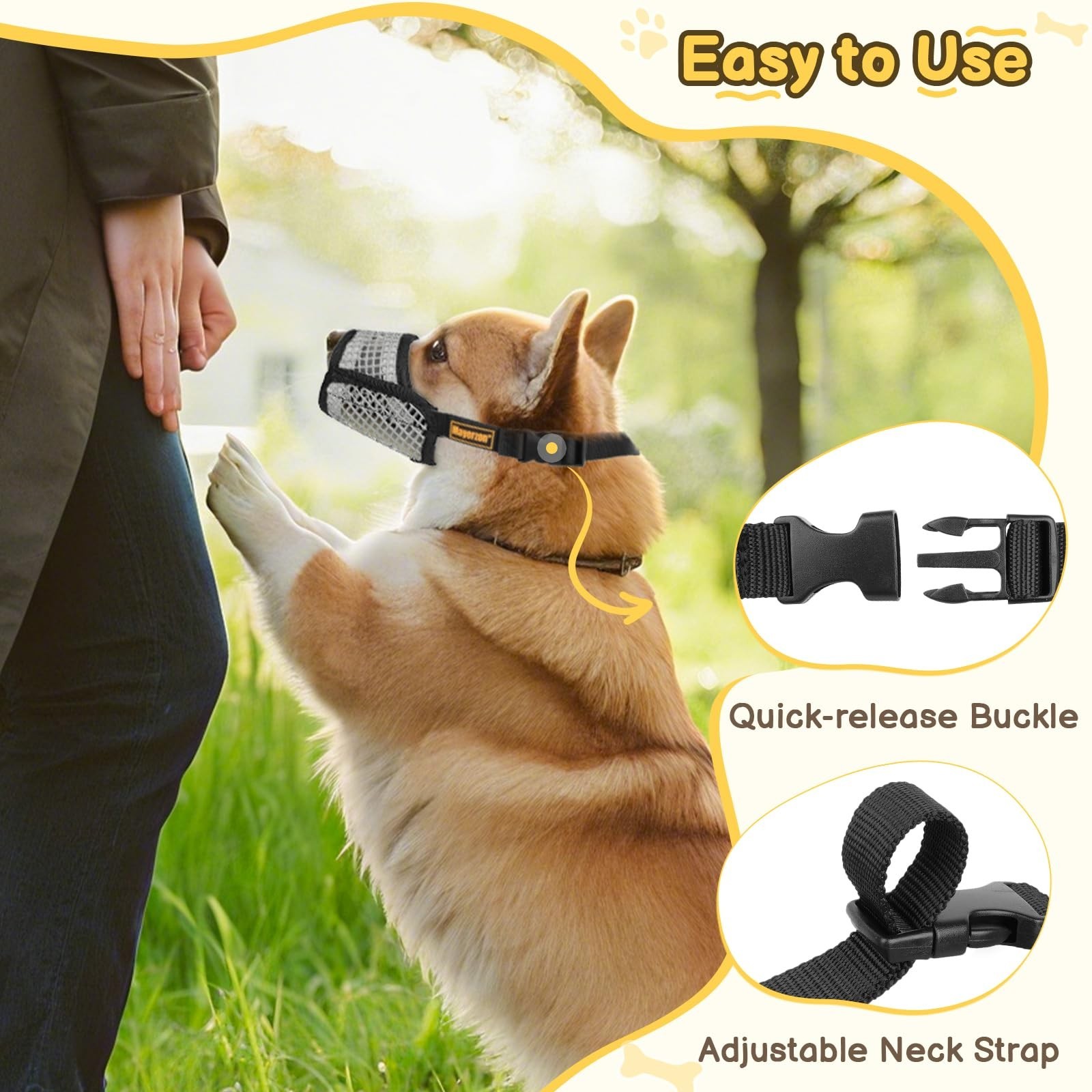 Mayerzon Dog Muzzle for Biting, Patented Soft Breathable Mesh Muzzle for Smal...