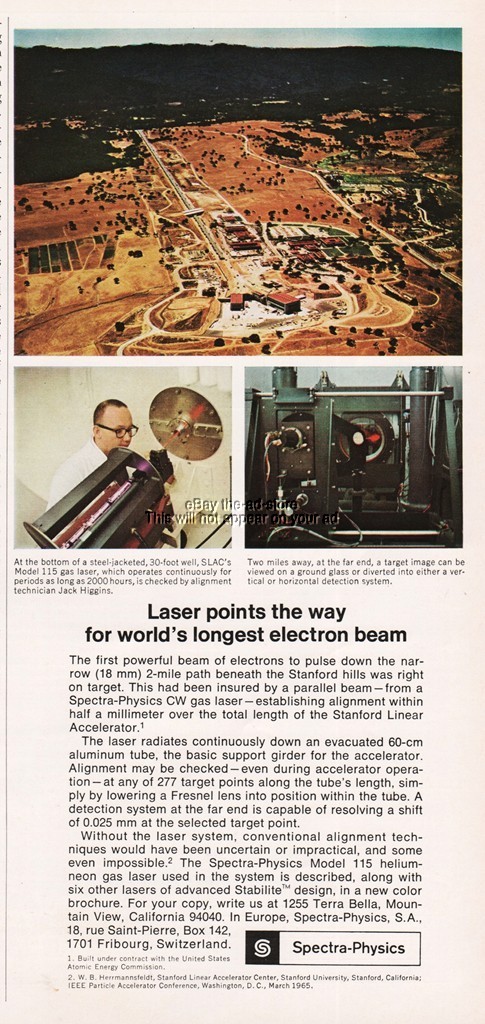 1966 Spectra Physics Model 115 Gas Laser Stanford Linear Accelerator Center Ad