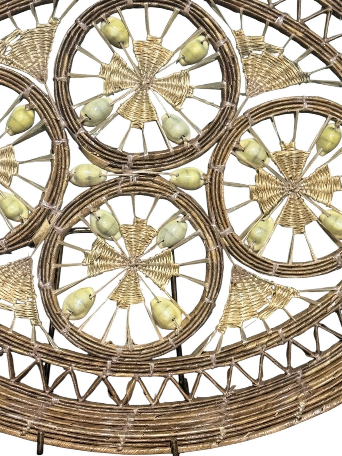 Boho Woven Wicker Cowrie Shell Oval Tray Basket Bohemian Beach Wall Decor