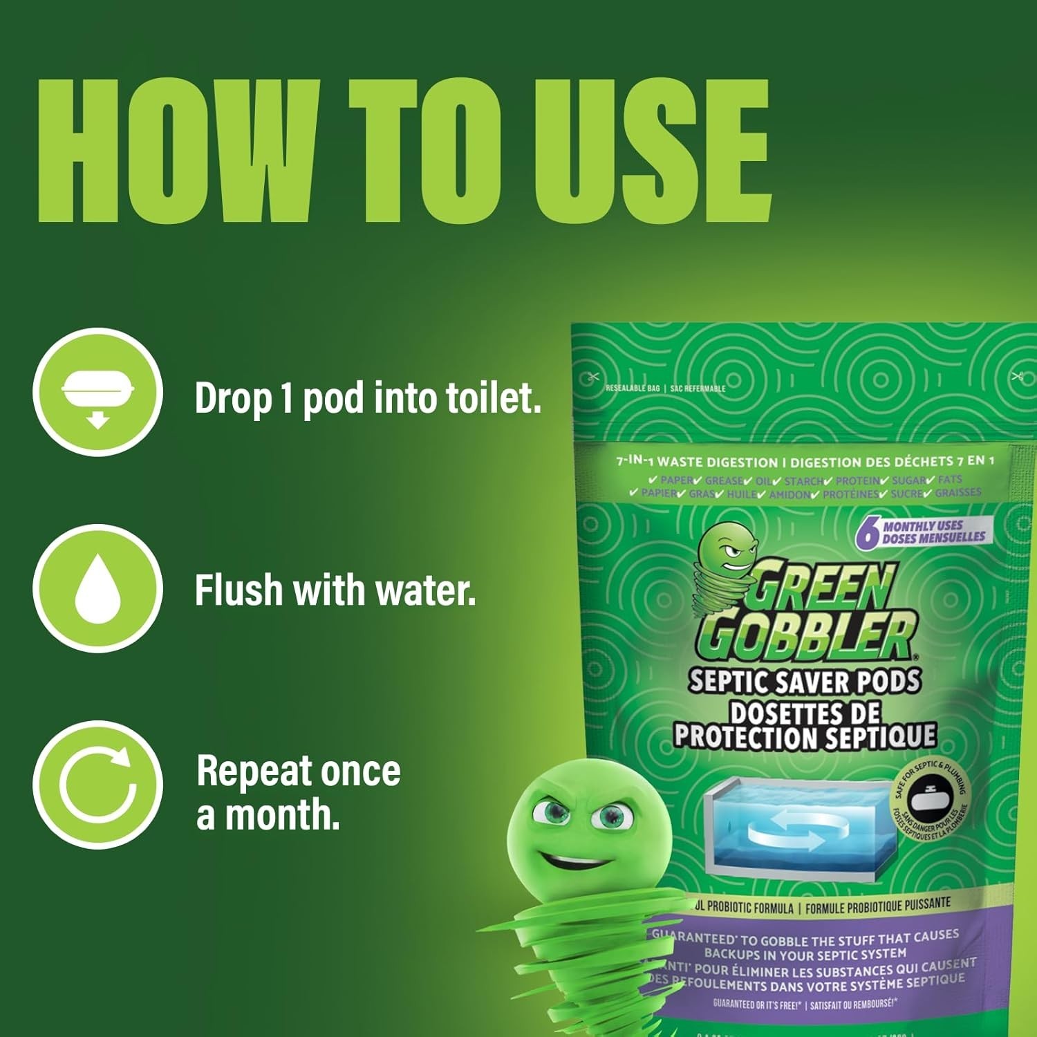 Powerful Natural Septic Treatment Pods - 6- Supply for Odor Prevention
