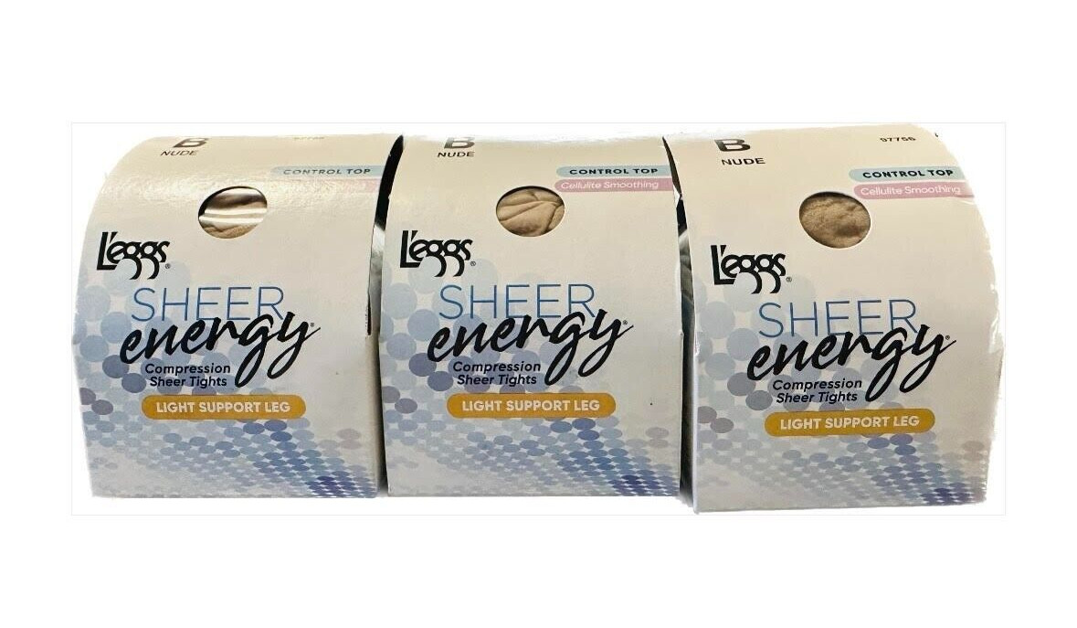 3 Pack Leggs Sheer Energy Control Top Size B Nude 97756 Light Support Leg
