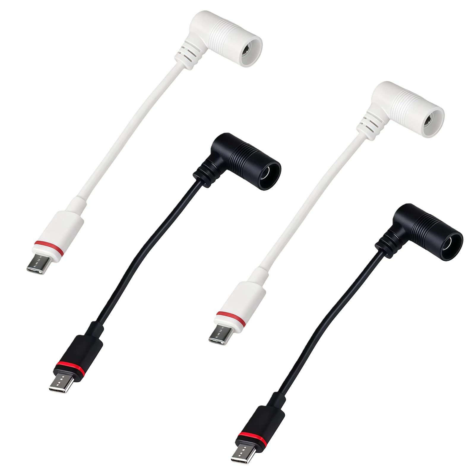 Mtuiewo 4-Pack USB-C to Barrel Plug Adapter for Solar Panel and Black, White