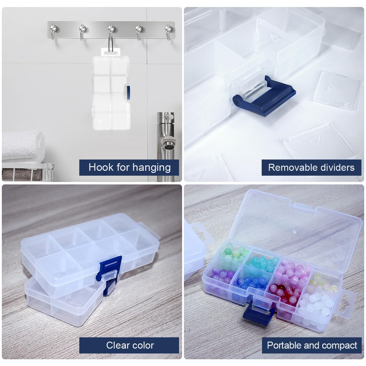 4 Pack 8 Grids Plastic Bead Organizer Box/Clear Crafts Thread Storage Contain...
