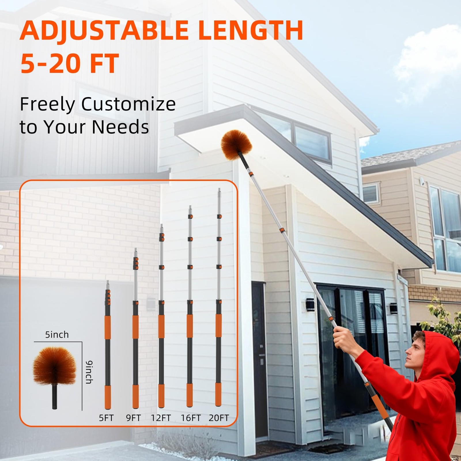26 FT Cobweb Duster with Extension Pole, Cobweb Duster with 5-20FT Telescopin...