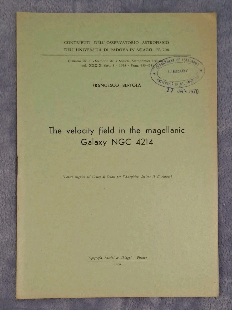 1968 Francesco Bertola NGC 4214 Magellanic Galaxy Velocity Field Astronomy Paper