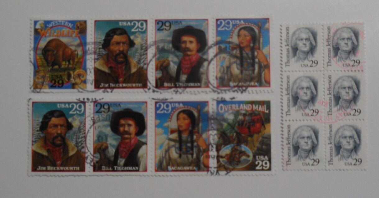STAMPMART : USA WESTERN WILDLIFE & THOMAS JEFFERSON STRIP BLOCK 14 USED STAMPS