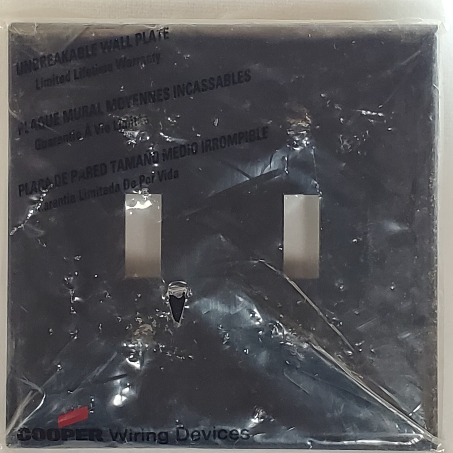 Black Duplex Toggle Switch 2-Gang Unbreakable Mid-Size Wallplate Cooper PJ2BK