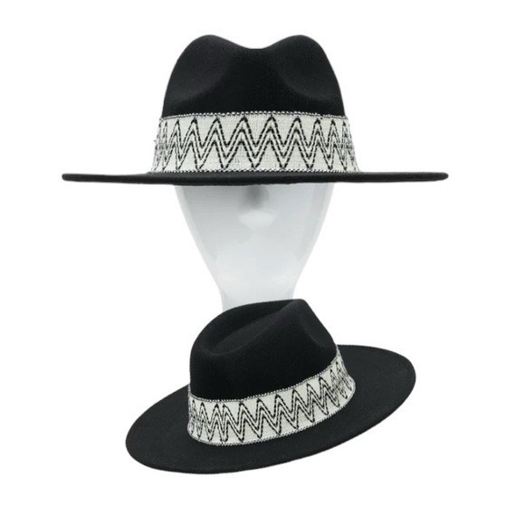 Time & Tru Black Hat with White Pattern Trim (Unisex).