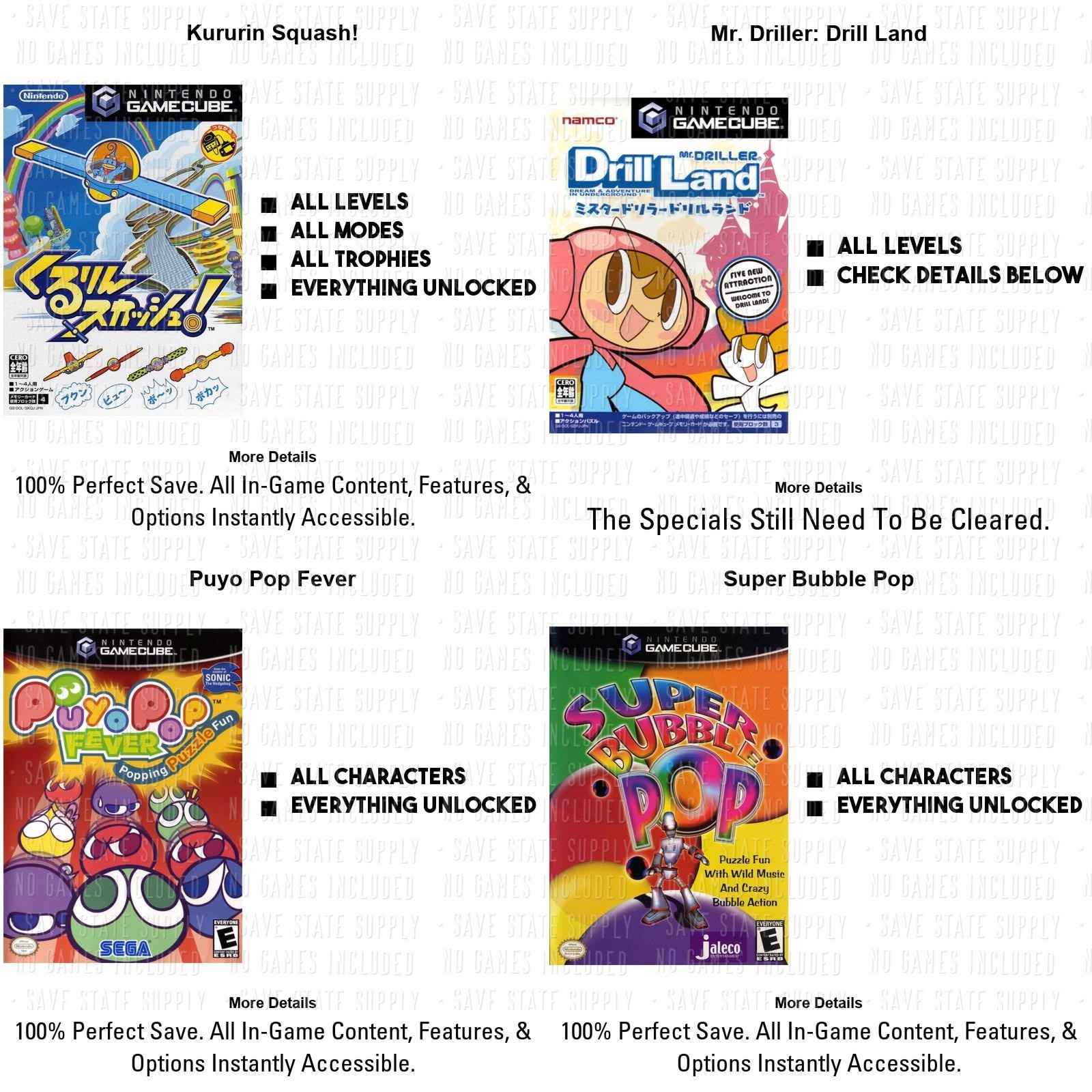 Worms Blast ZooCube Bubble Pop Puyo Mr. Driller Puzzle Gamecube Memory Card