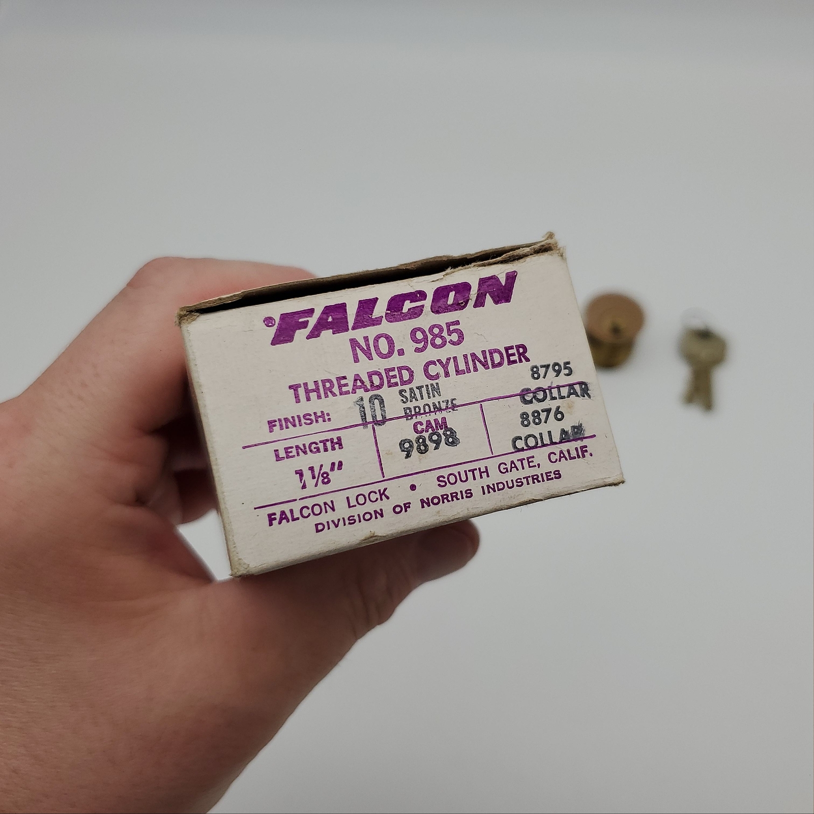 Falcon Mortise Cylinder 1-1/8" Length Satin Bronze # 985 E Keyway 5 Pin 9898 Cam