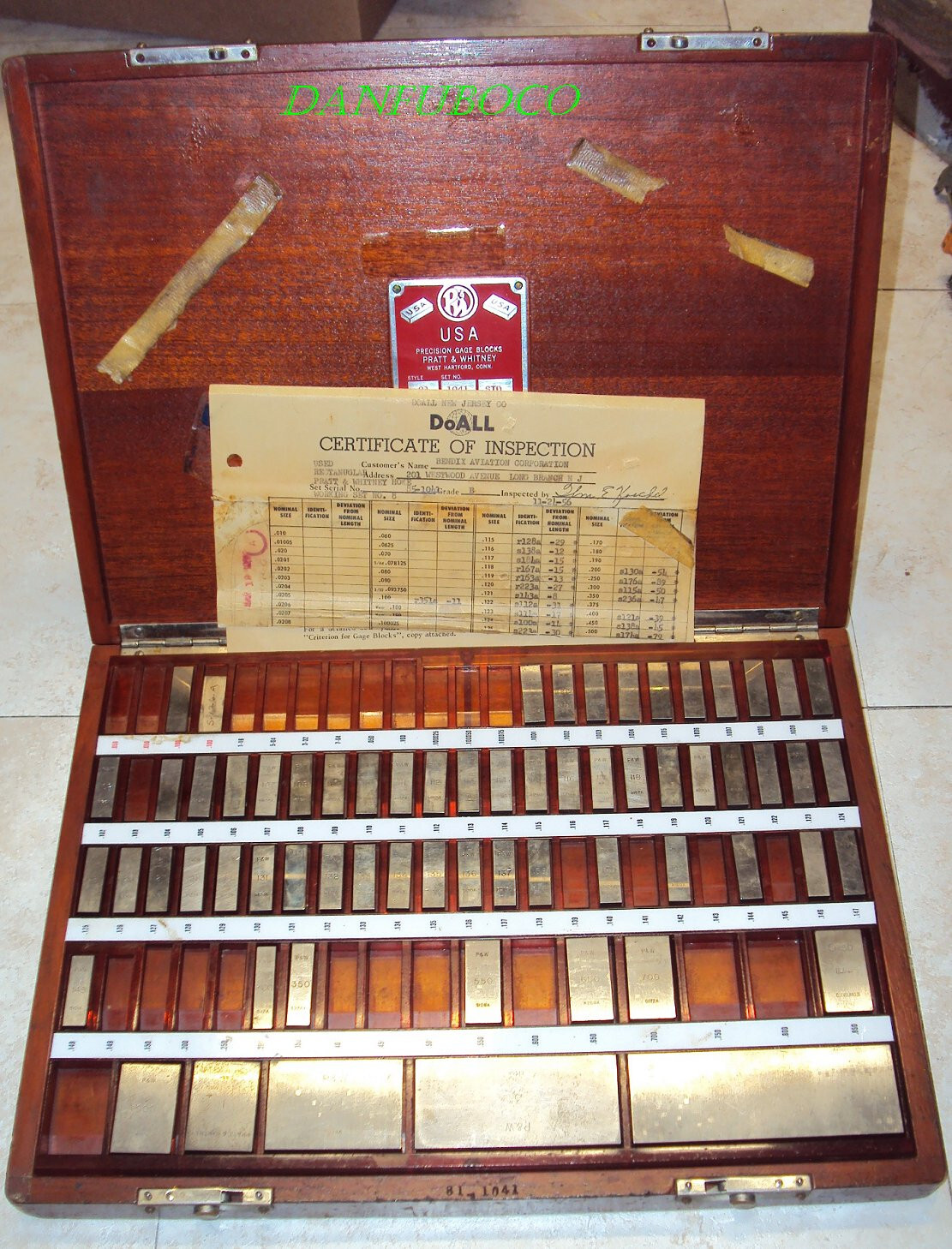 Pratt & Whitney Precision Gage Block Style 81 from 1953, incomplete with paper