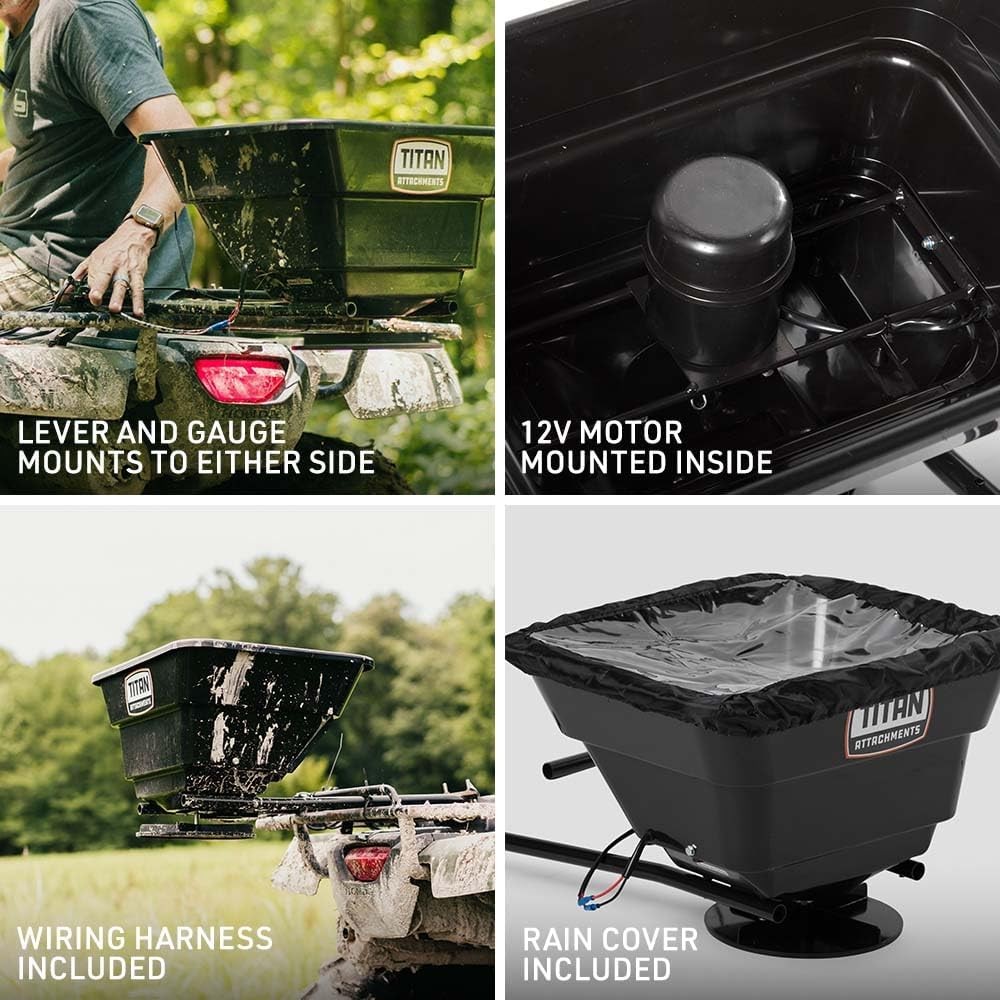 12 Volt ATV/UTV Broadcast Spreader 80 LB Capacity Back/Front Mounting ATV UTV Or